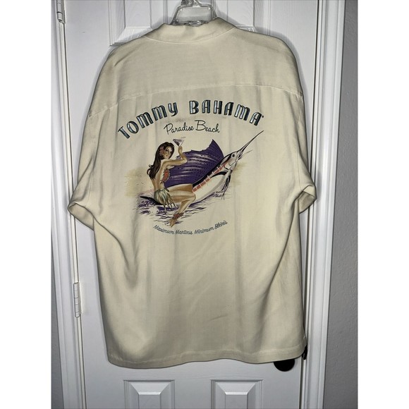 Tommy Bahama Men's M Cream Silk Paradise Beach Short Sleeve Camp Shirt - Picture 2 of 10